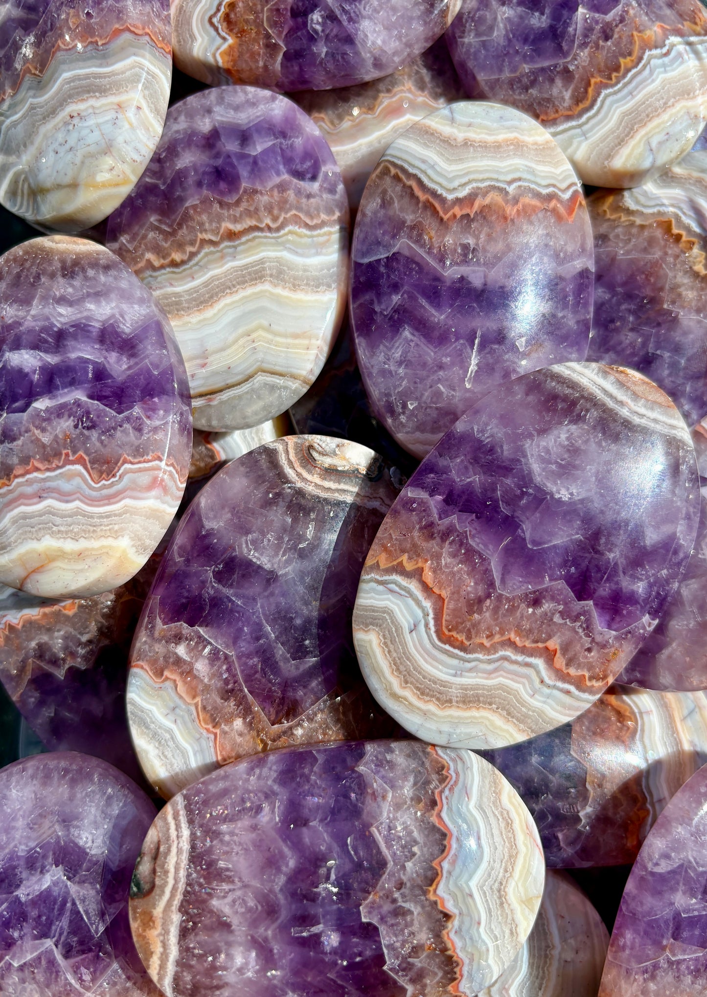 One (1) Gorgeous Amethyst with Crazy Lace Agate Banding Palm Stone | Intuitively Chosen