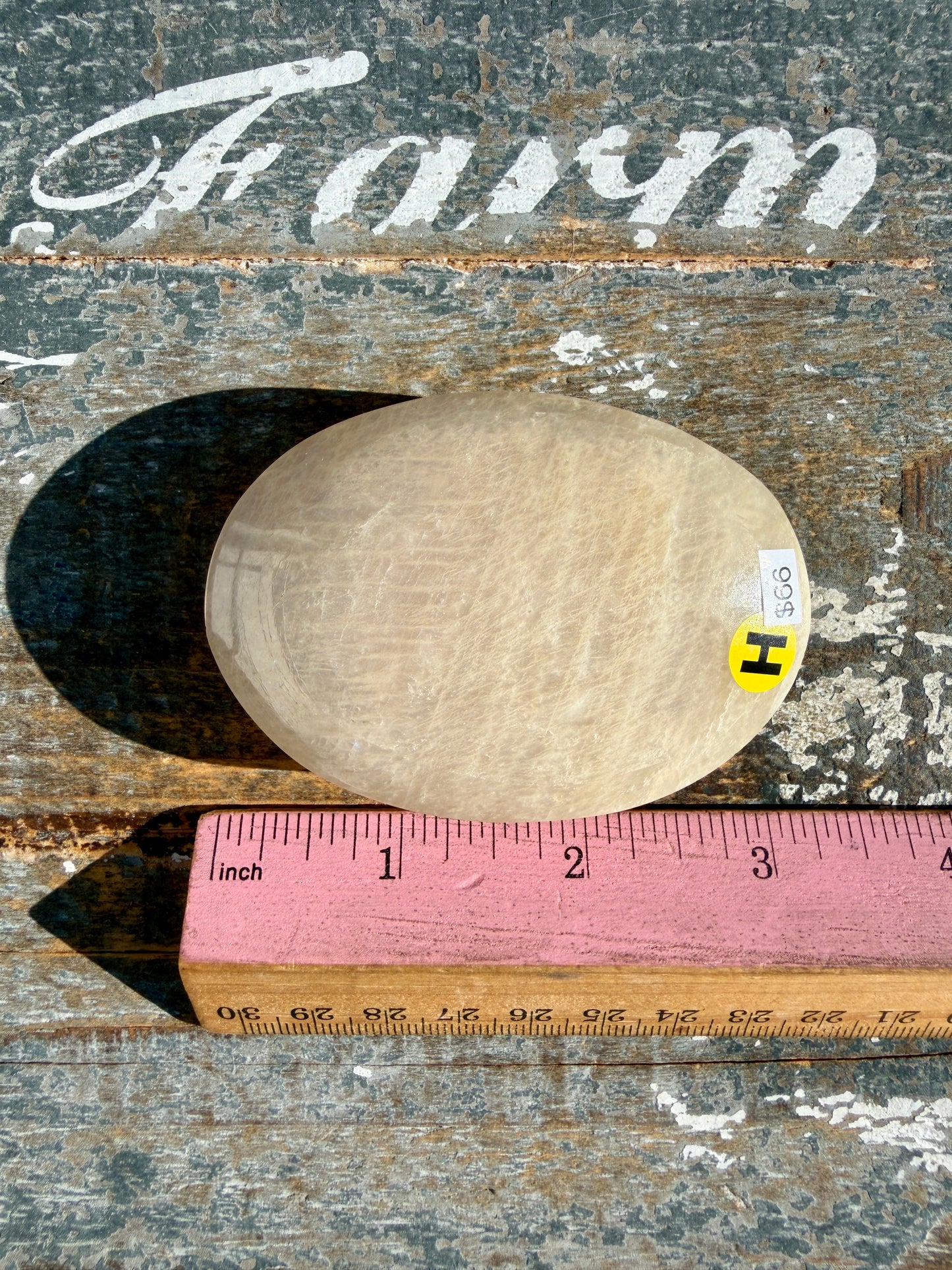 Gorgeous Blue Flash White Moonstone Palm Stone | India | Opt H