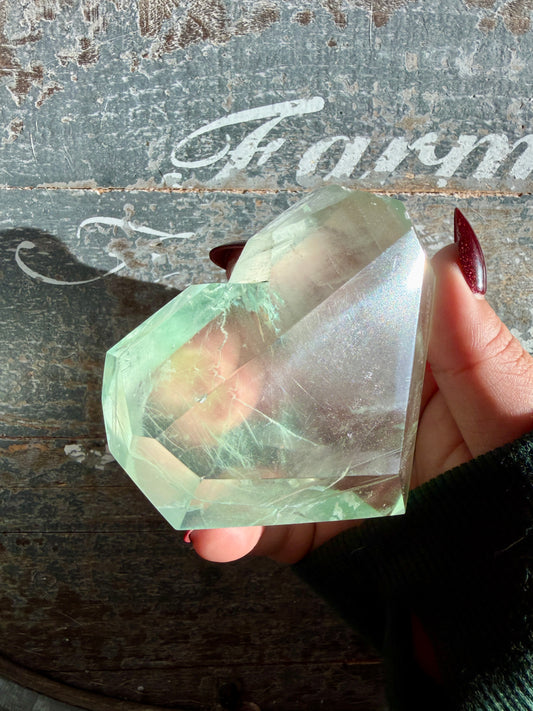 Gorgeous Faceted Green Fluorite Heart from Mexico | Free Gold Stand | Opt 18