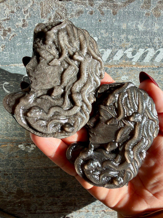 One (1) Silver Sheen Obsidian Medusa