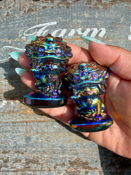 Titanium Aura Lucky Cat with Dancing Dragon Hat | Intuitively Chosen