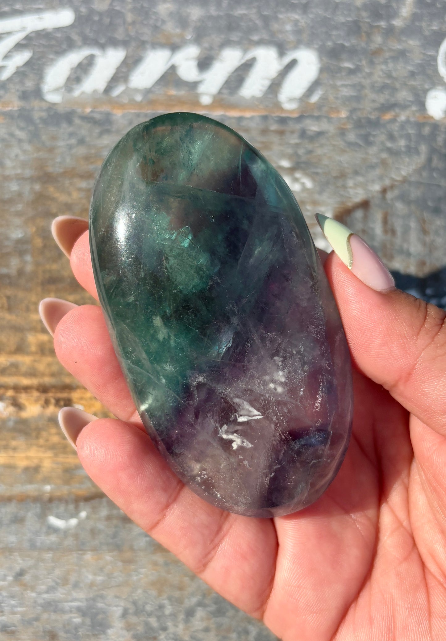 Gorgeous High Grade Rainbow Fluorite Palm Stone | Opt H