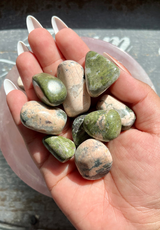 One (1) Gorgeous Pink & Green Unakite Tumble from Peru, intuitively chosen