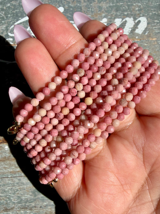 Micro Faceted Pink Petrified Wood Beaded BRACELET | 1-2 mm | Adjustable up to 8"
