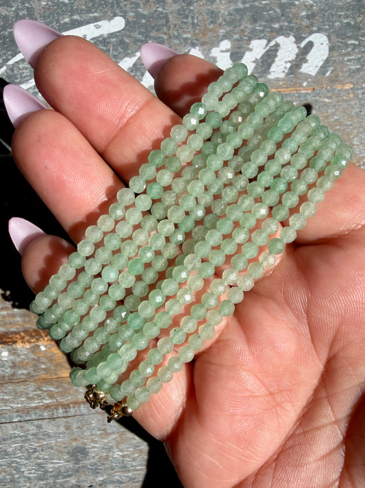 Micro Faceted Green Aventurine Beaded BRACELET | 1-2 mm | Adjustable up to 8"