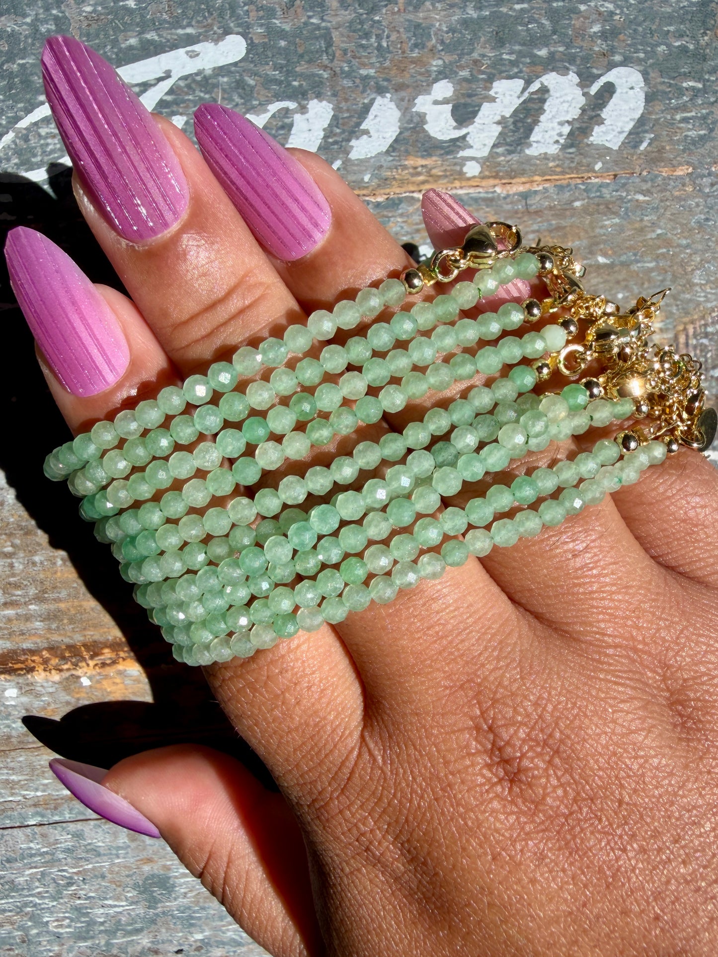 Micro Faceted Green Aventurine Beaded BRACELET | 1-2 mm | Adjustable up to 8"