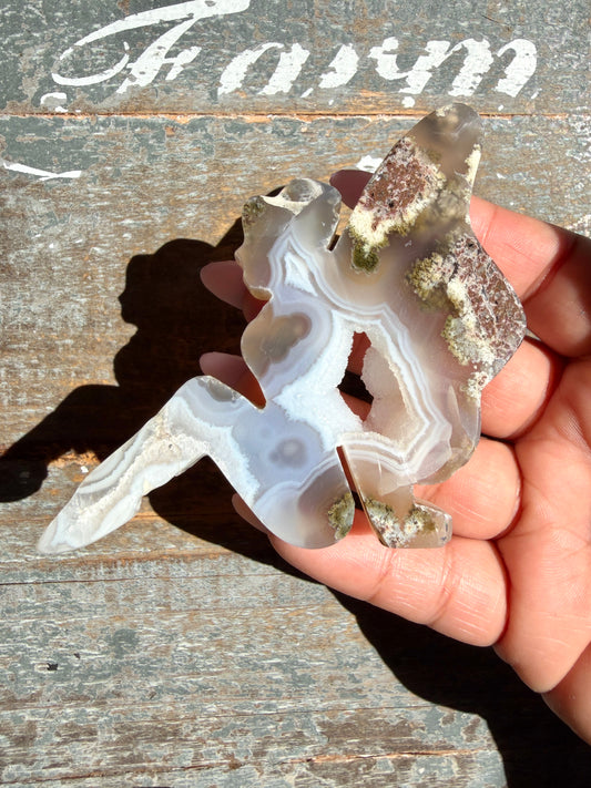 Gorgeous Indonesian Scenic Moss Agate FAIRY Carving | Opt 57