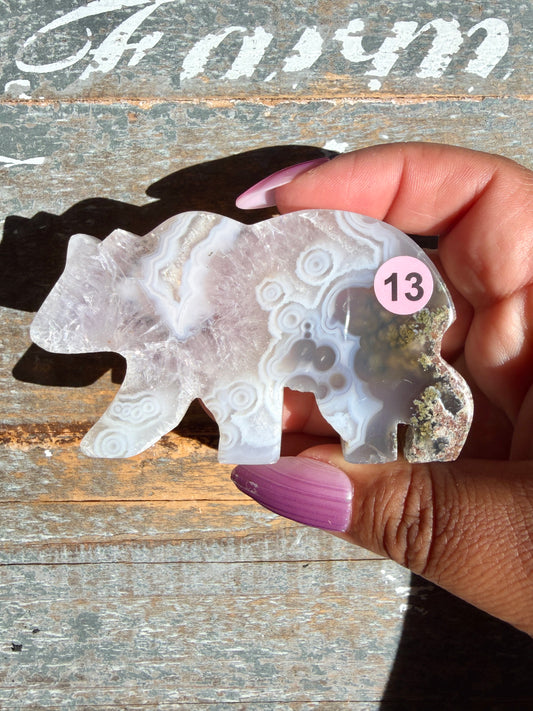 Gorgeous Indonesian Scenic Moss Agate BEAR Carving | Opt 13