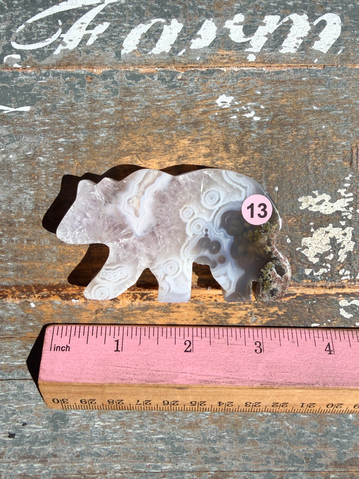 Gorgeous Indonesian Scenic Moss Agate BEAR Carving | Opt 13