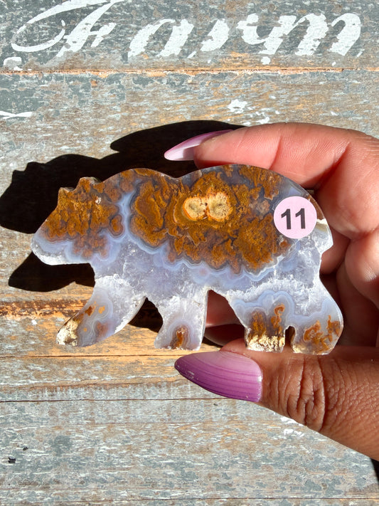 Gorgeous Indonesian Scenic Moss Agate BEAR Carving | Opt 11