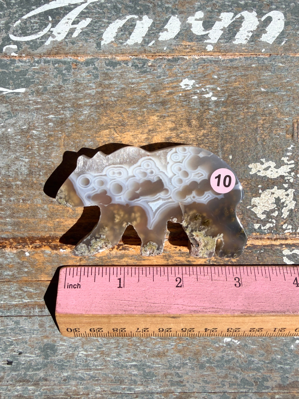 Gorgeous Indonesian Scenic Moss Agate BEAR Carving | Opt 10