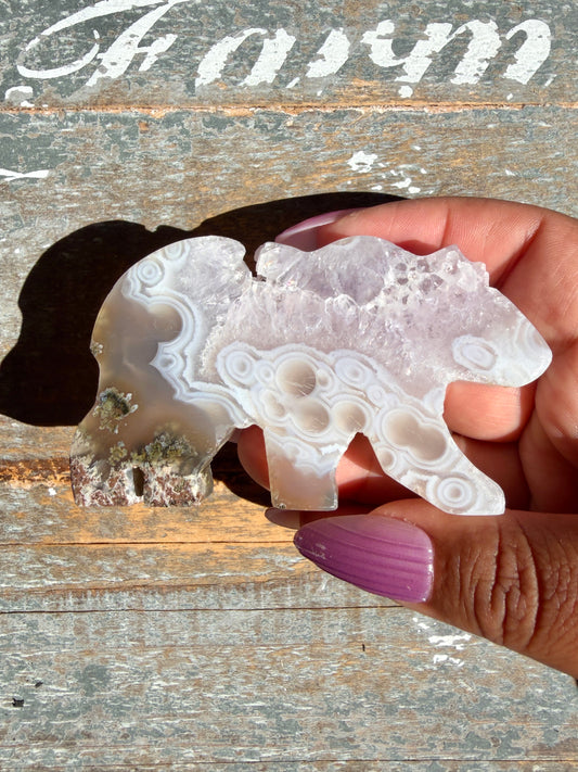 Gorgeous Indonesian Scenic Moss Agate BEAR Carving | Opt 8