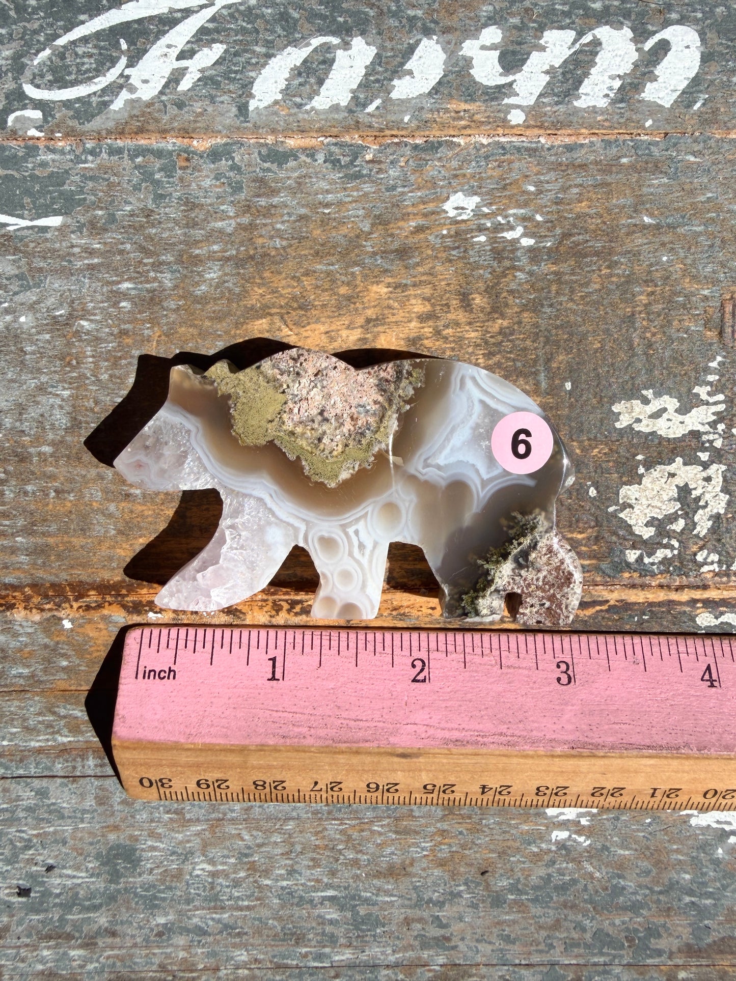 Gorgeous Indonesian Scenic Moss Agate BEAR Carving | Opt 6