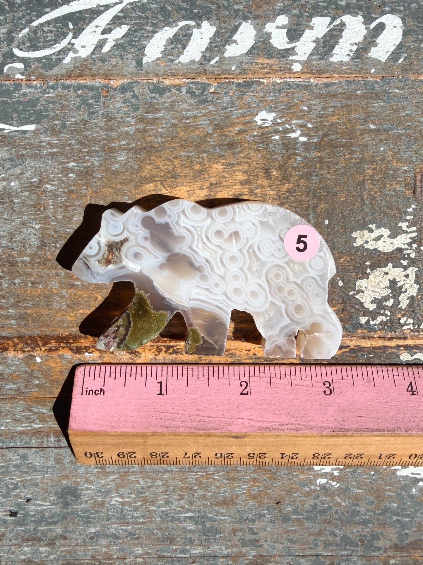 Gorgeous Indonesian Scenic Moss Agate BEAR Carving | Opt 5