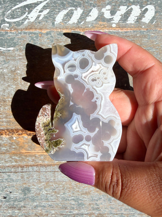 Gorgeous Indonesian Scenic Moss Agate CAT Carving | Opt 25