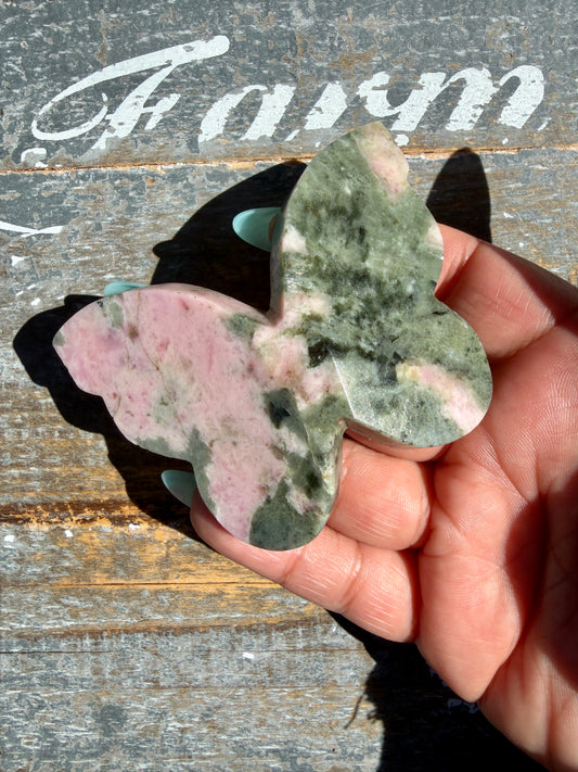 Gorgeous Pink Thulite & Epidote Butterfly | Opt J