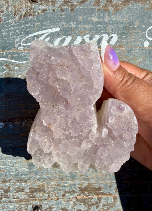 Sparkly Druzy Amethyst Cat (hand carved) | Brazil | Opt 95 (VIDEO IN LISTING)