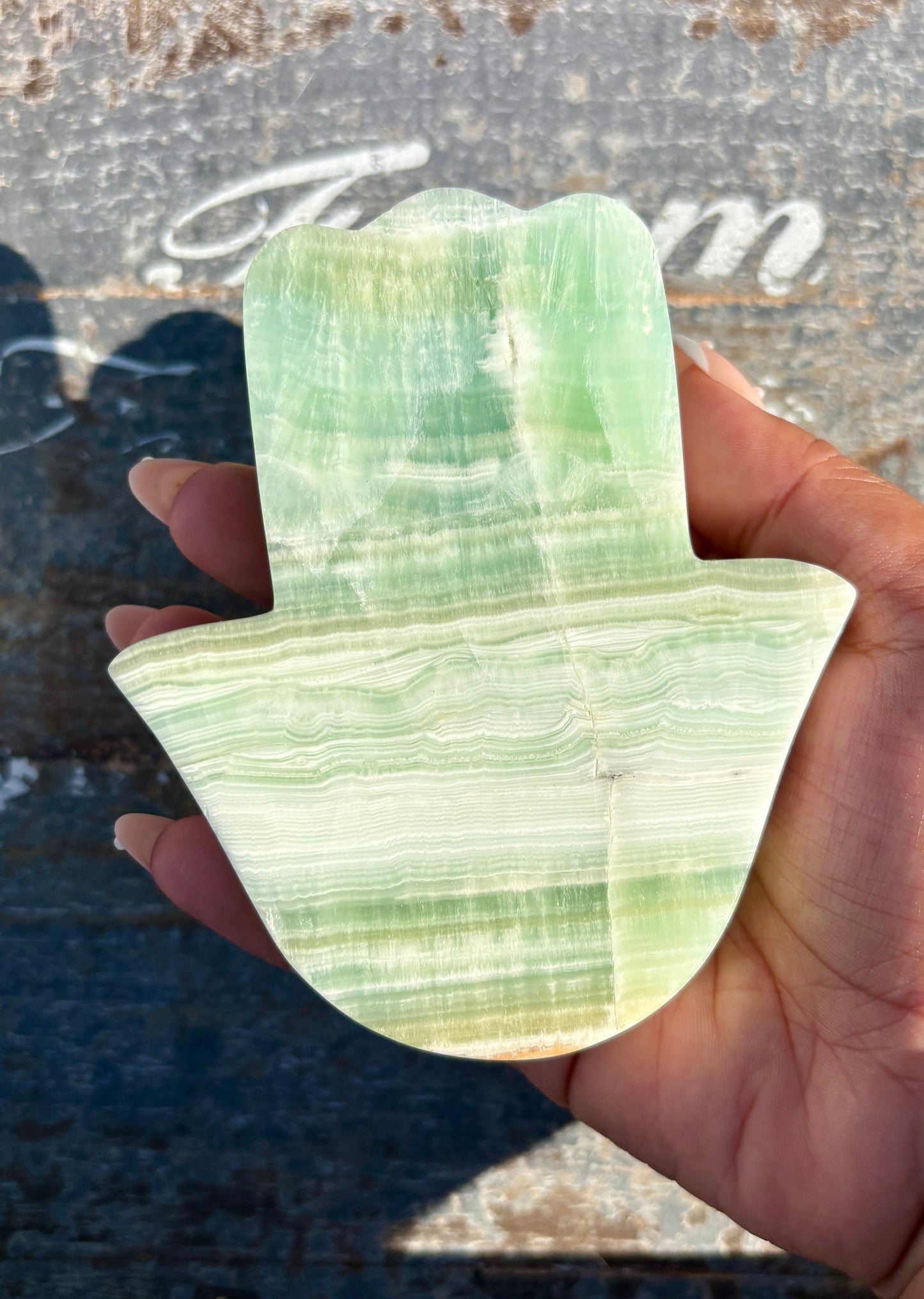 Pistachio Calcite Hamsa Hand | Opt J