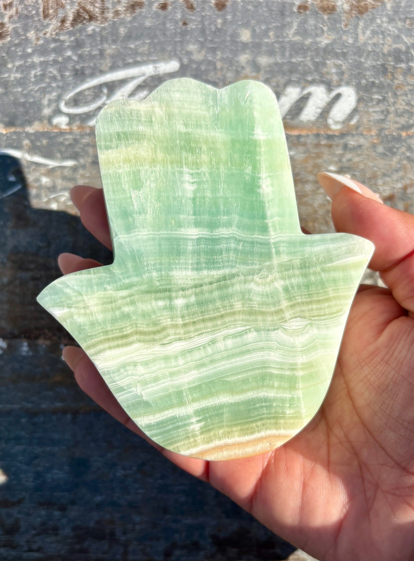 Pistachio Calcite Hamsa Hand | Opt L