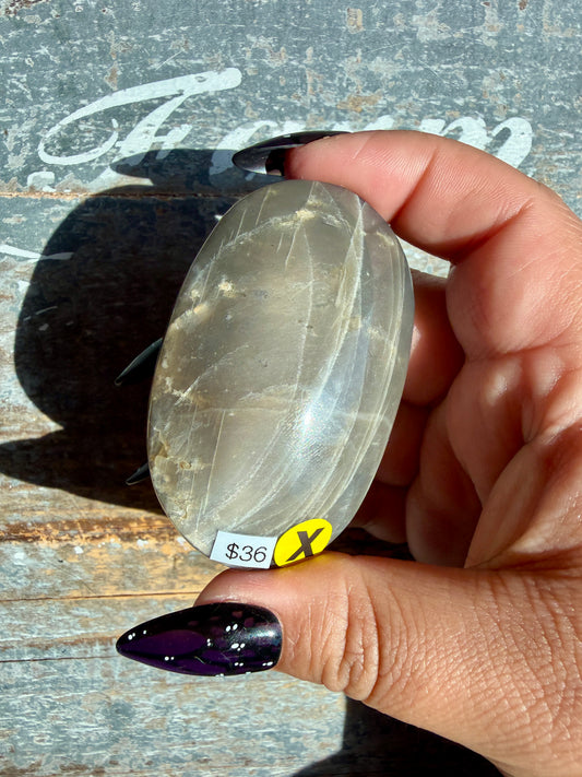 Gorgeous Black Moonstone Palm Stone from Madagascar | Opt X
