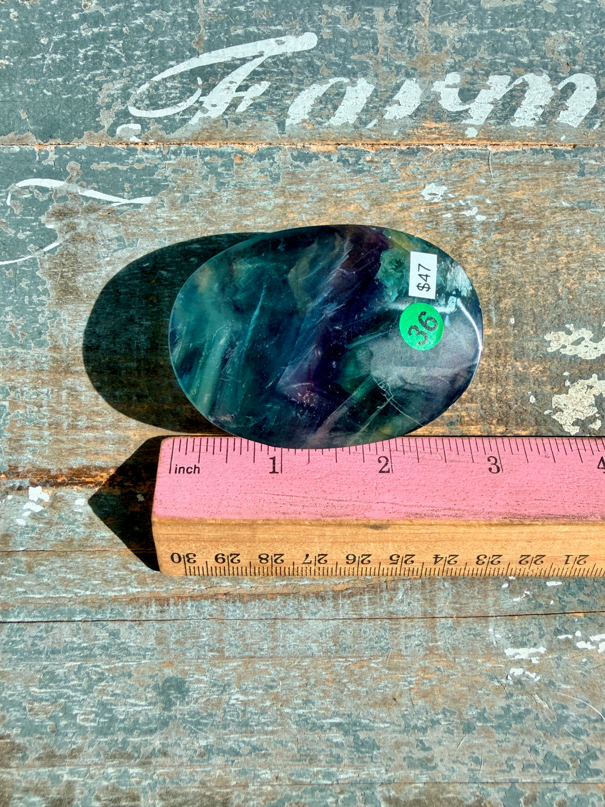Gorgeous High Quality Rainbow Fluorite Palm Stone | China | Opt 36