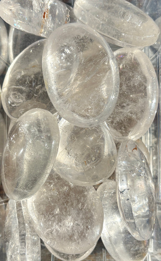 One (1) Clear Quartz Palm Stone, Intuitively Chosen