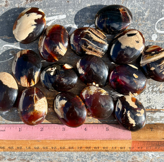 One (1) Blue Amber Mini Palm Stone | Intuitively Chosen