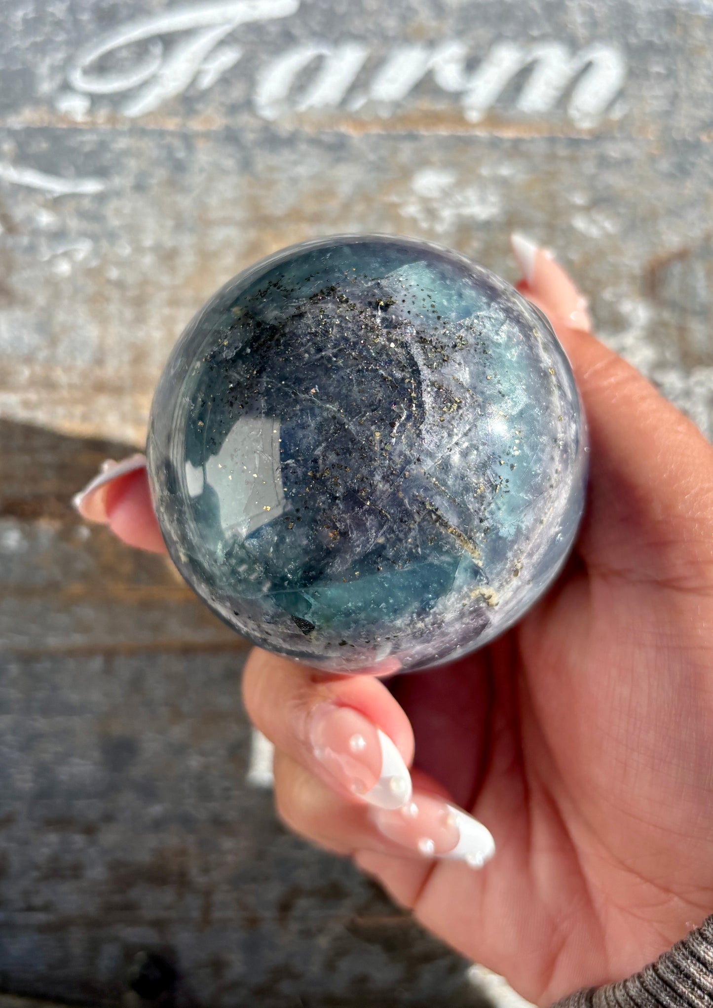 Gorgeous Blue Fluorite with Pyrite Sphere | Opt C