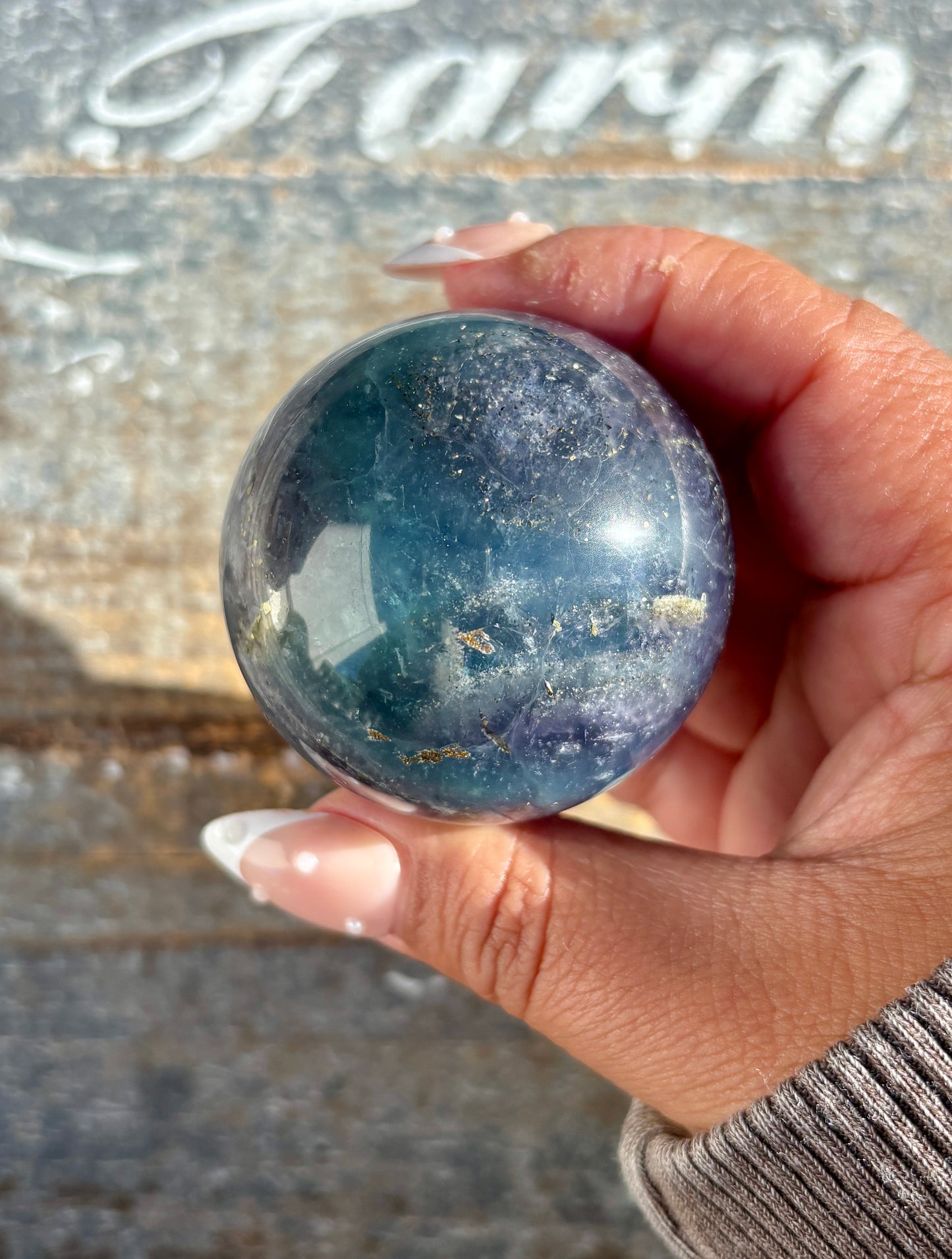 Gorgeous Blue Fluorite with Pyrite Sphere | Opt B