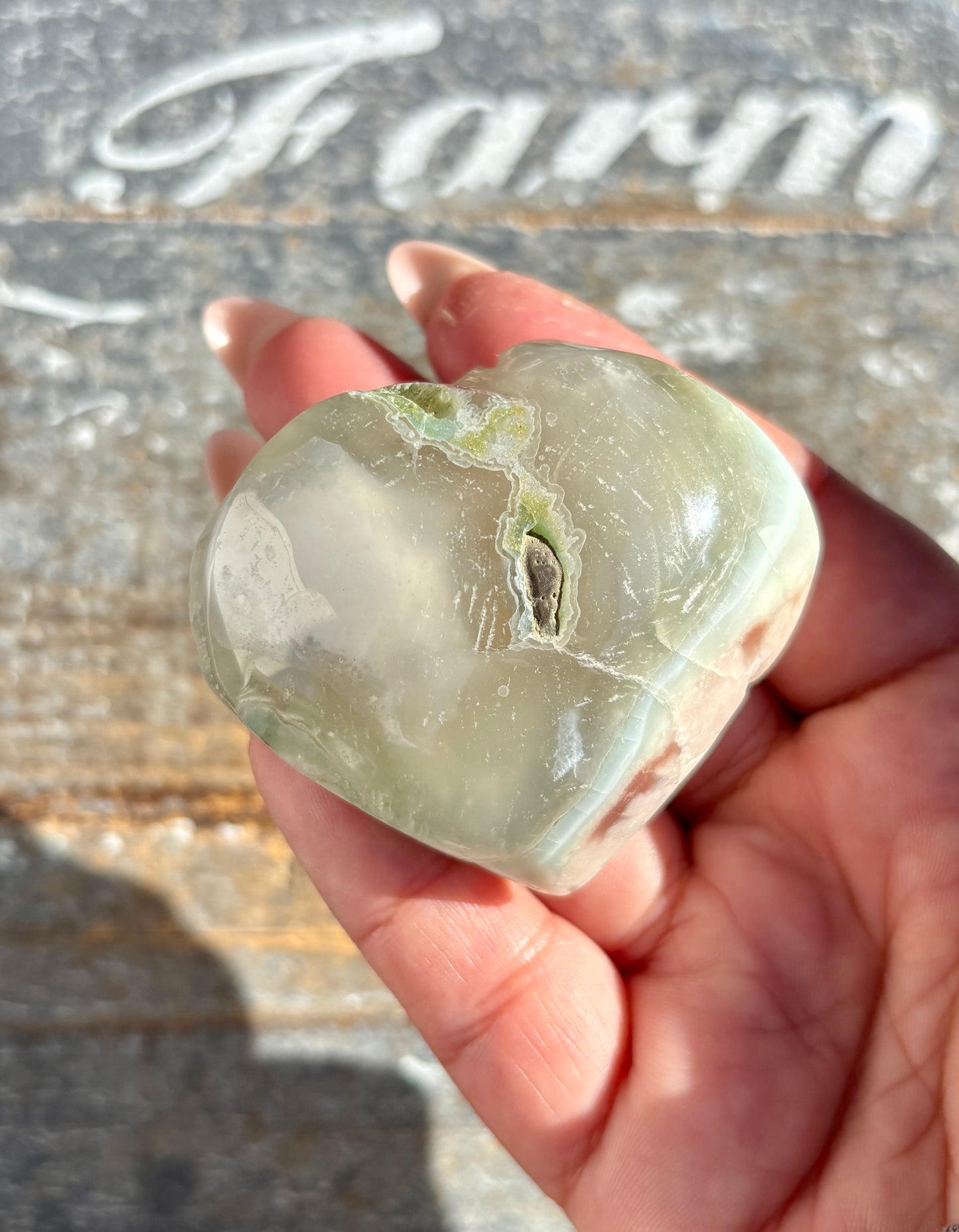 Gorgeous Green FLower Agate Heart from Madagascar | Opt H