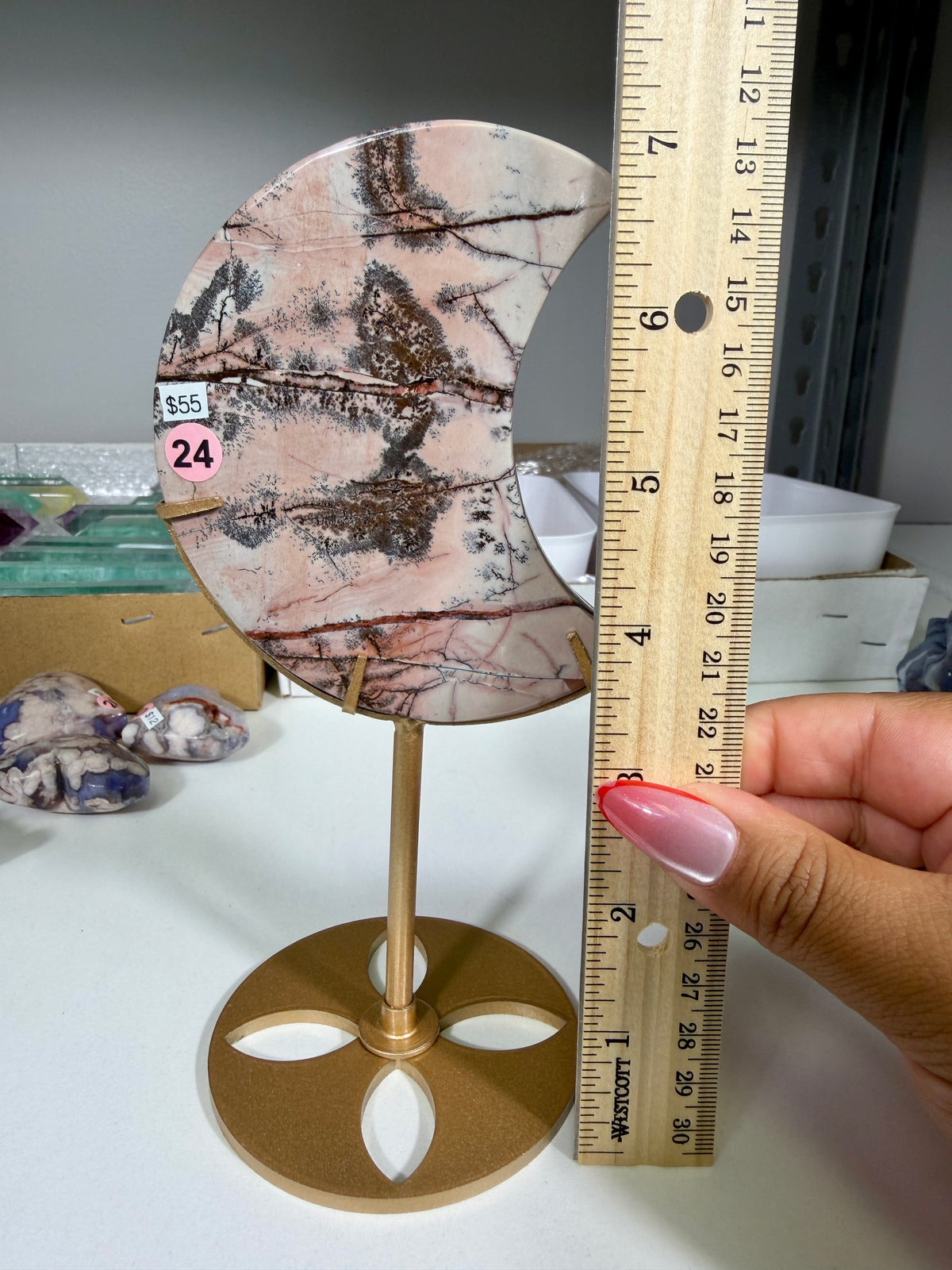 Gorgeous Picture Jasper Moon on Stand | Opt 24
