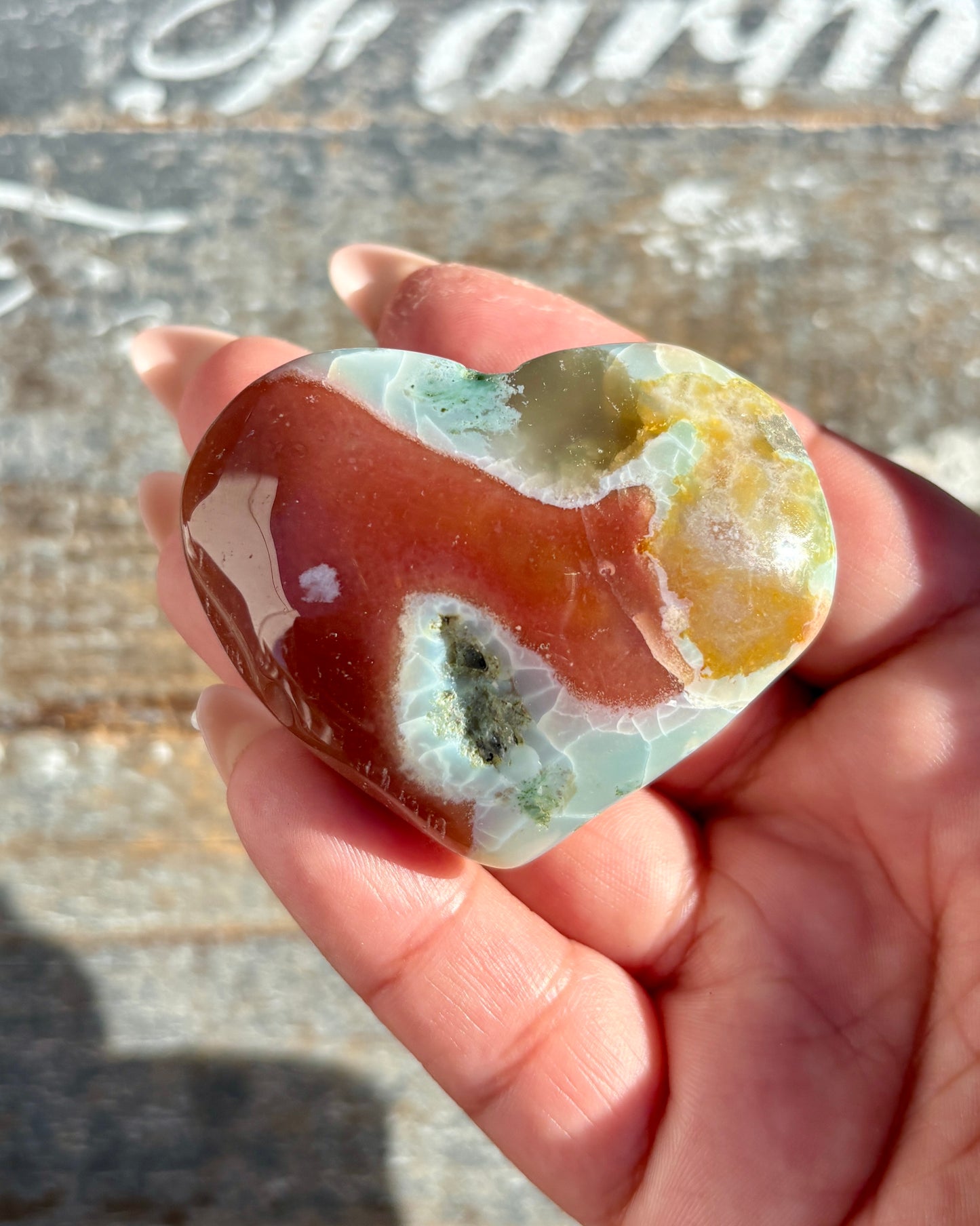 Gorgeous Green Flower Agate Heart from Madagascar | Opt E