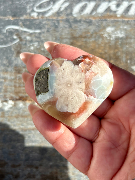 Gorgeous Green Flower Agate Heart from Madagascar | Opt I
