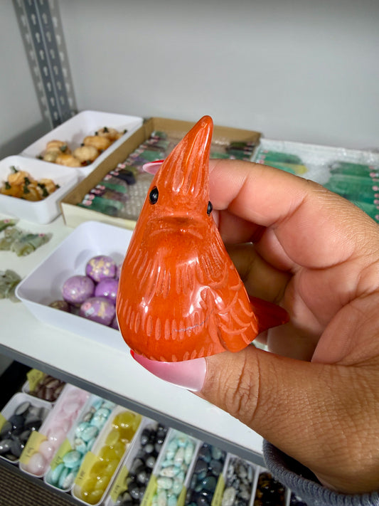 Adorable Cardinal Red Jasper Carving | Opt 48