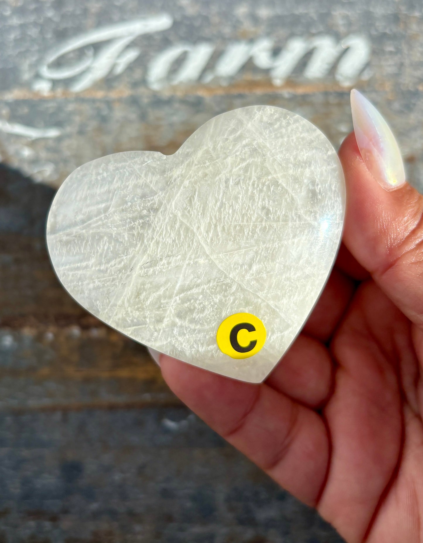 Gorgeous White Moonstone Heart with Blue Flash | Opt C