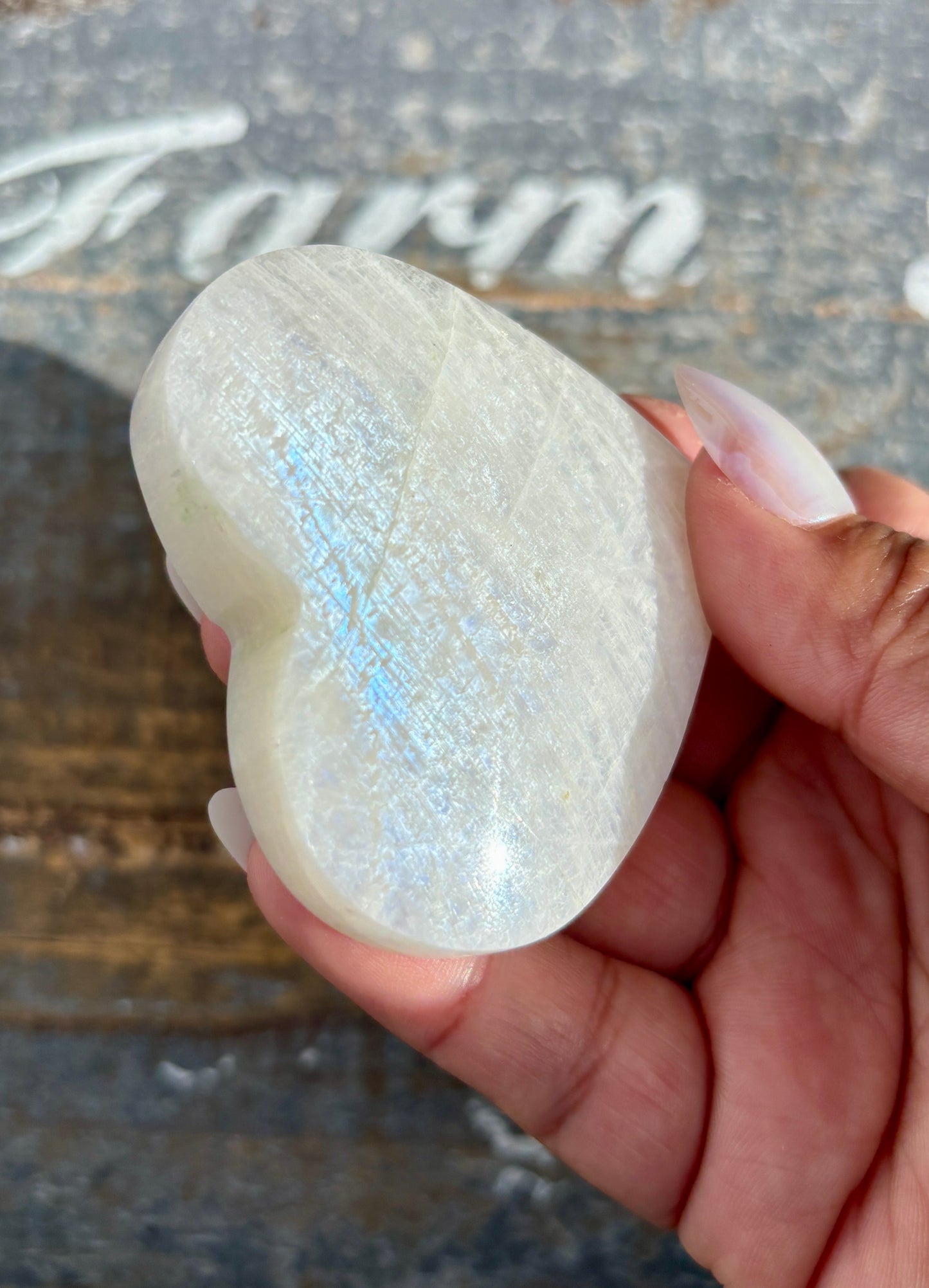 Gorgeous White Moonstone Heart with Blue Flash | Opt C