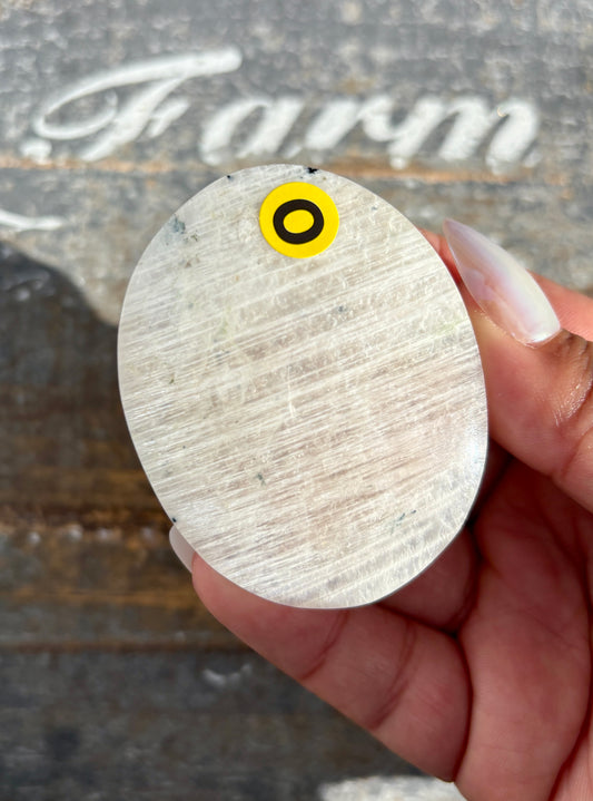 Gorgeous White Moonstone Palm Stone with Blue Flash | Opt O