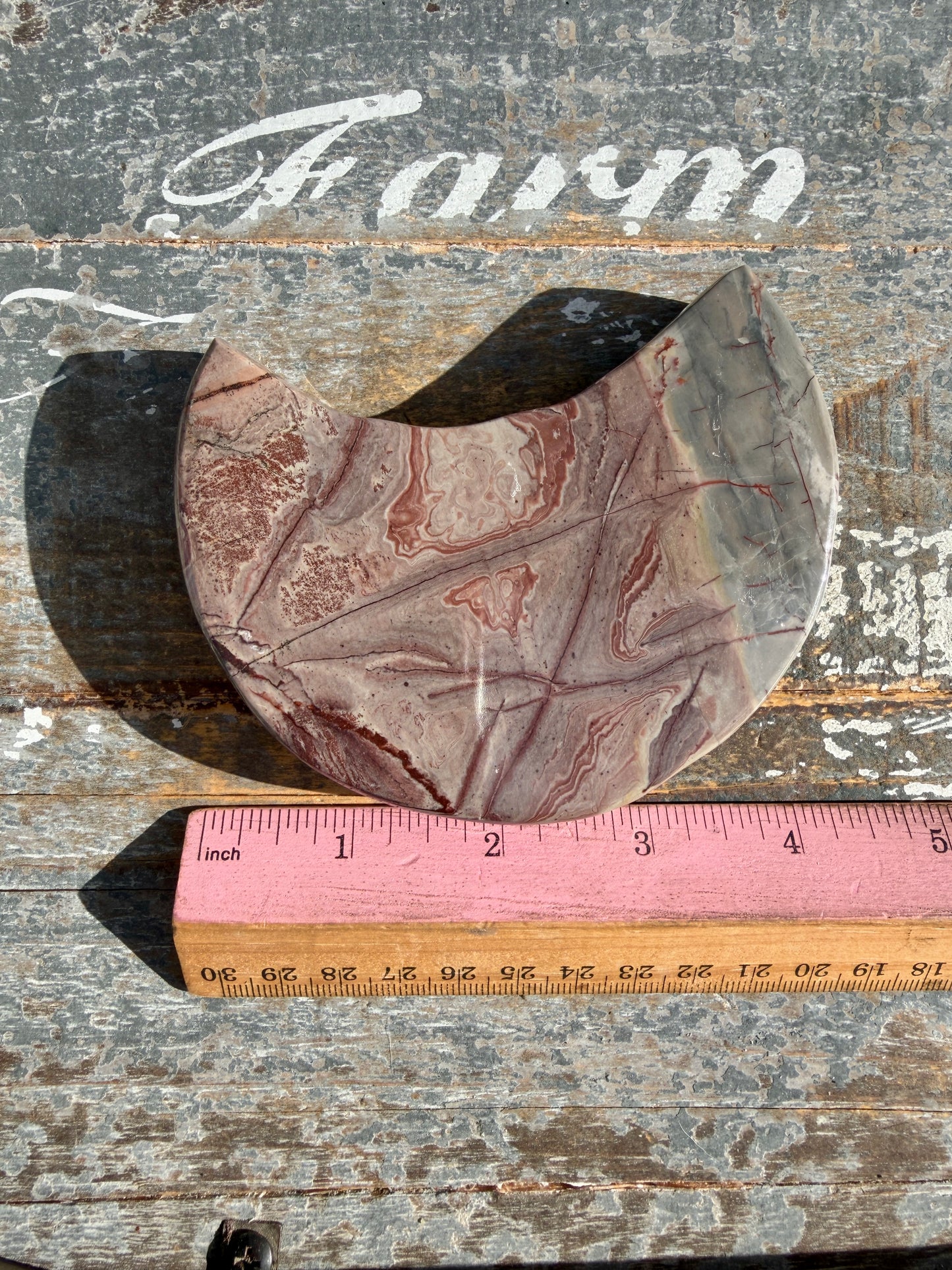 Gorgeous Picture Jasper Moon on Black Stand | Opt D