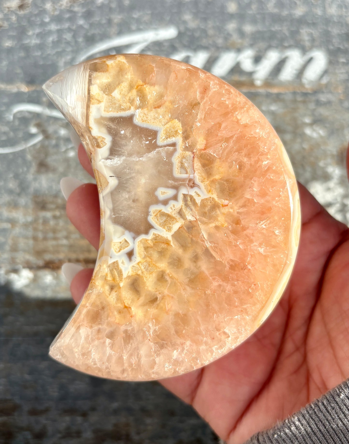 Gorgeous High Grade Agate Moon With Druzy from Brazil | Opt C