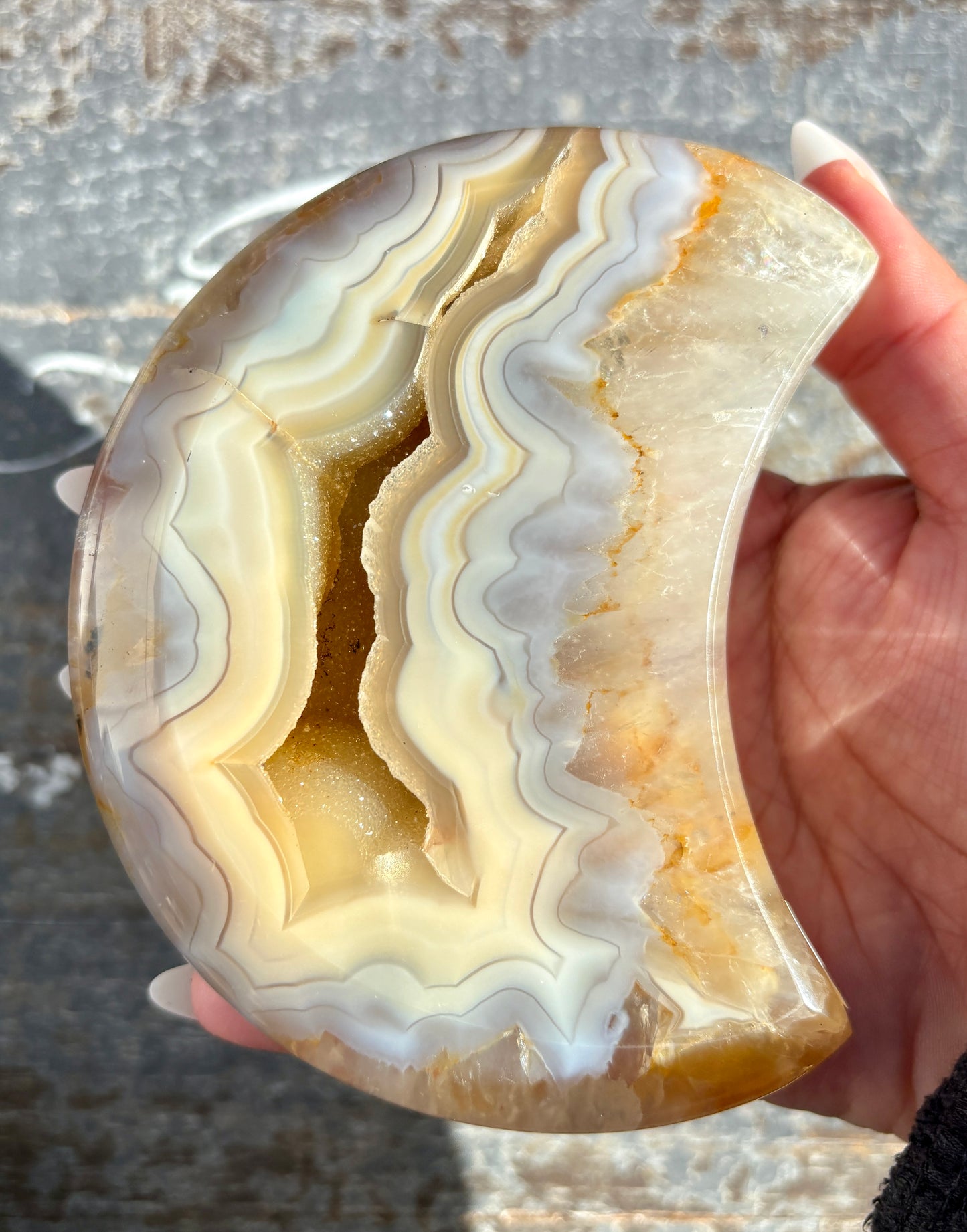 Gorgeous High Grade Agate Moon With Druzy from Brazil | Opt G