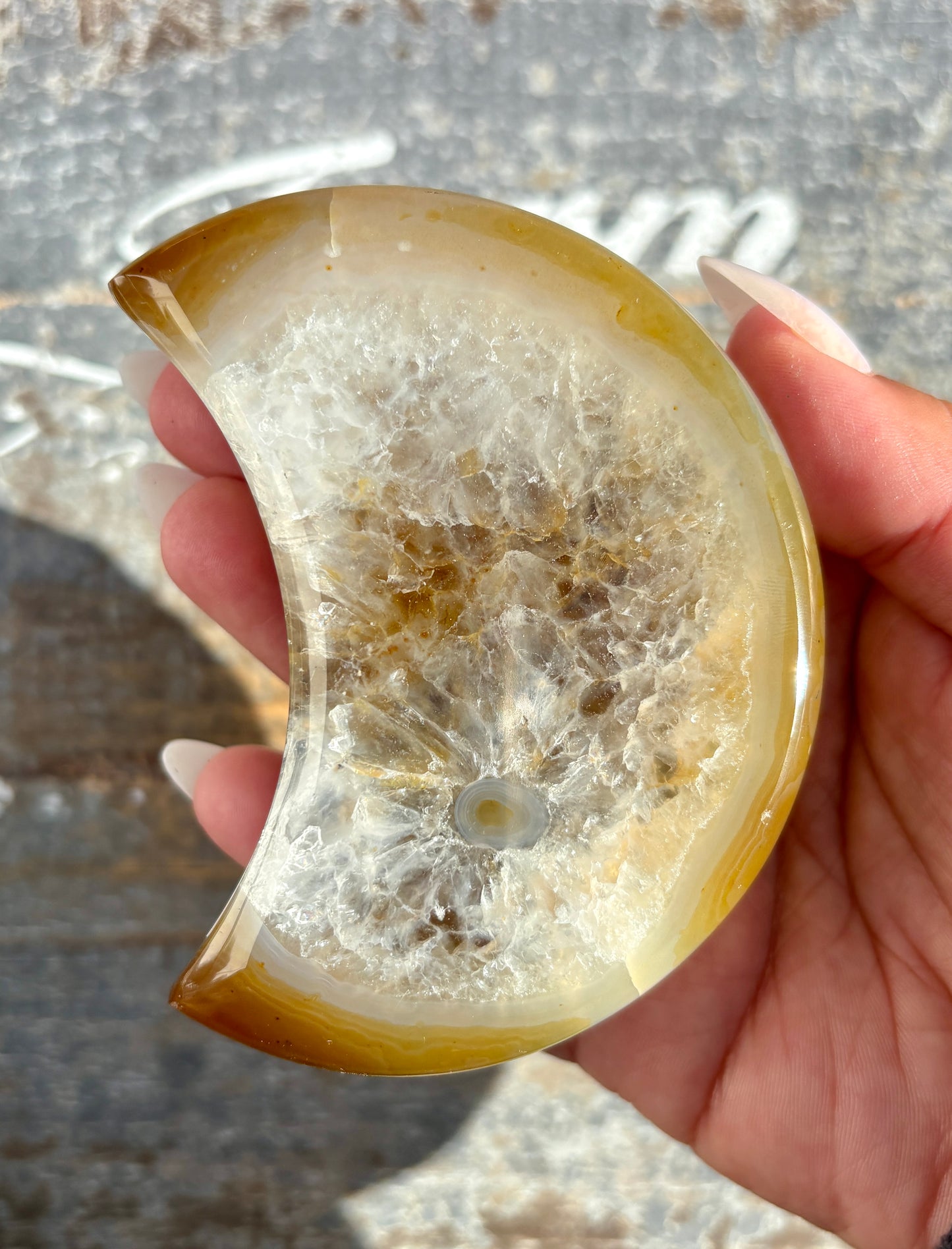 Gorgeous High Grade Agate Moon With Druzy from Brazil | Opt A