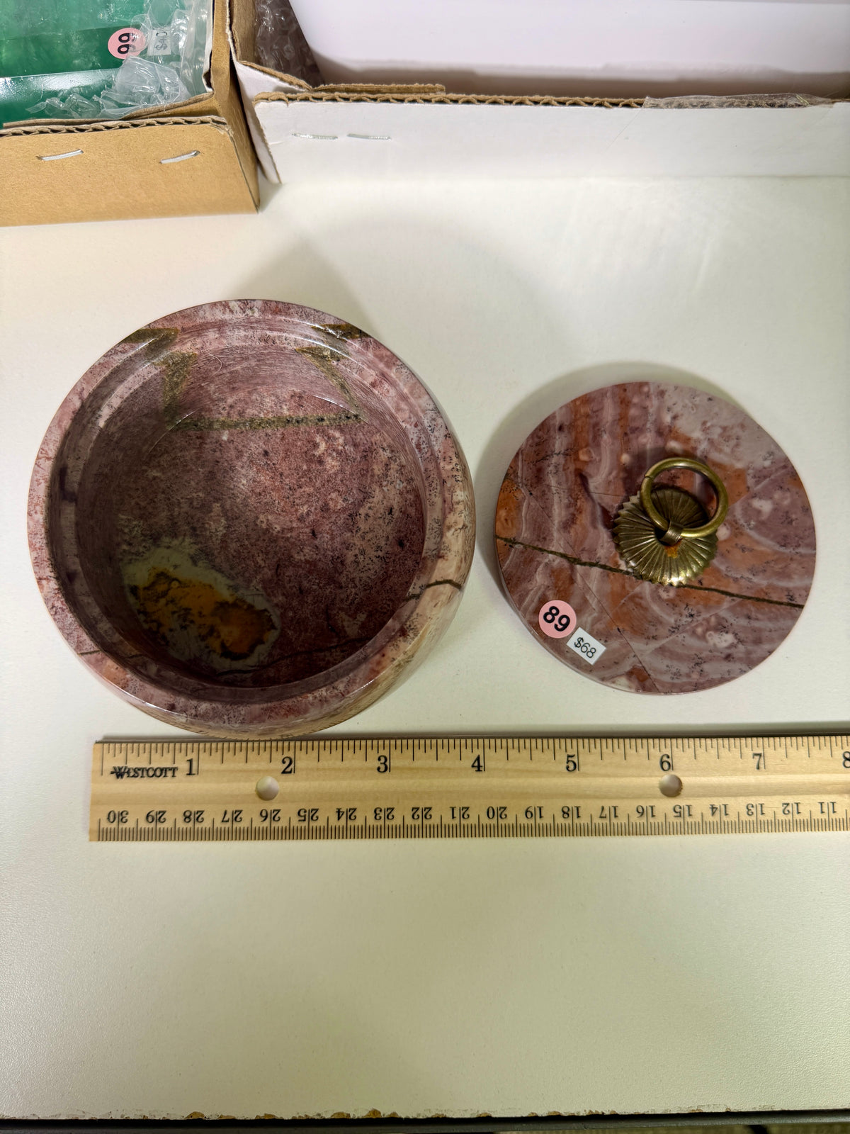 Gorgeous Picture Jasper Polished Round Trinket Box with Ring-Pull Lid | Opt 89
