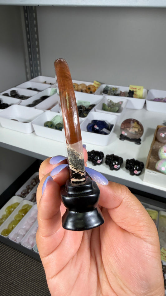 Gorgeous Picture Jasper Polished Round Display Plaque with Stand | Opt 68