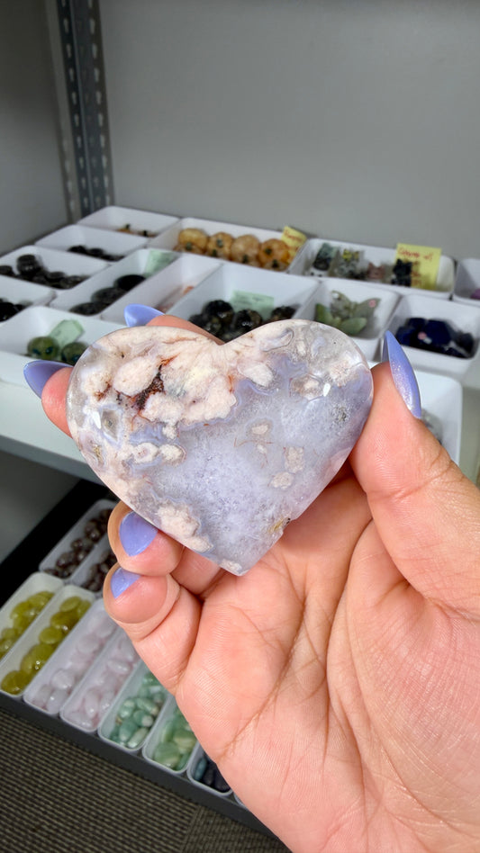 Gorgeous Blue Flower Agate Heart | Opt 37