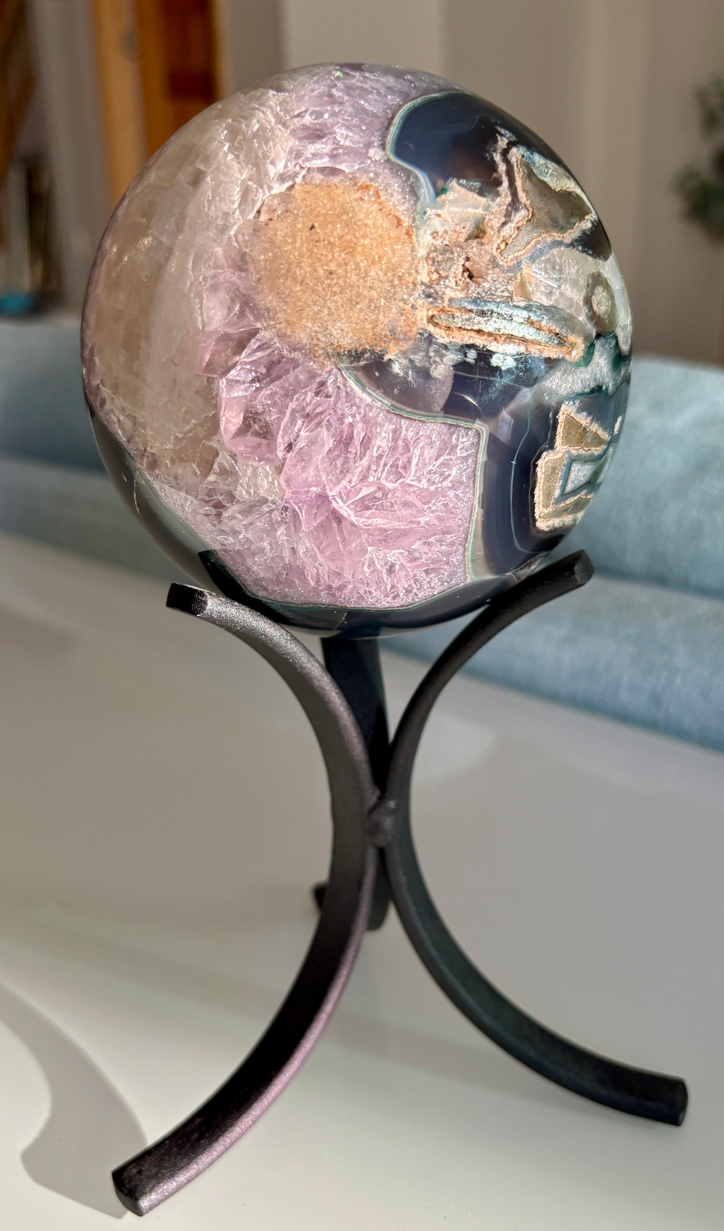 Gorgeous High Quality Amethyst Sphere with Calcite from Brazil