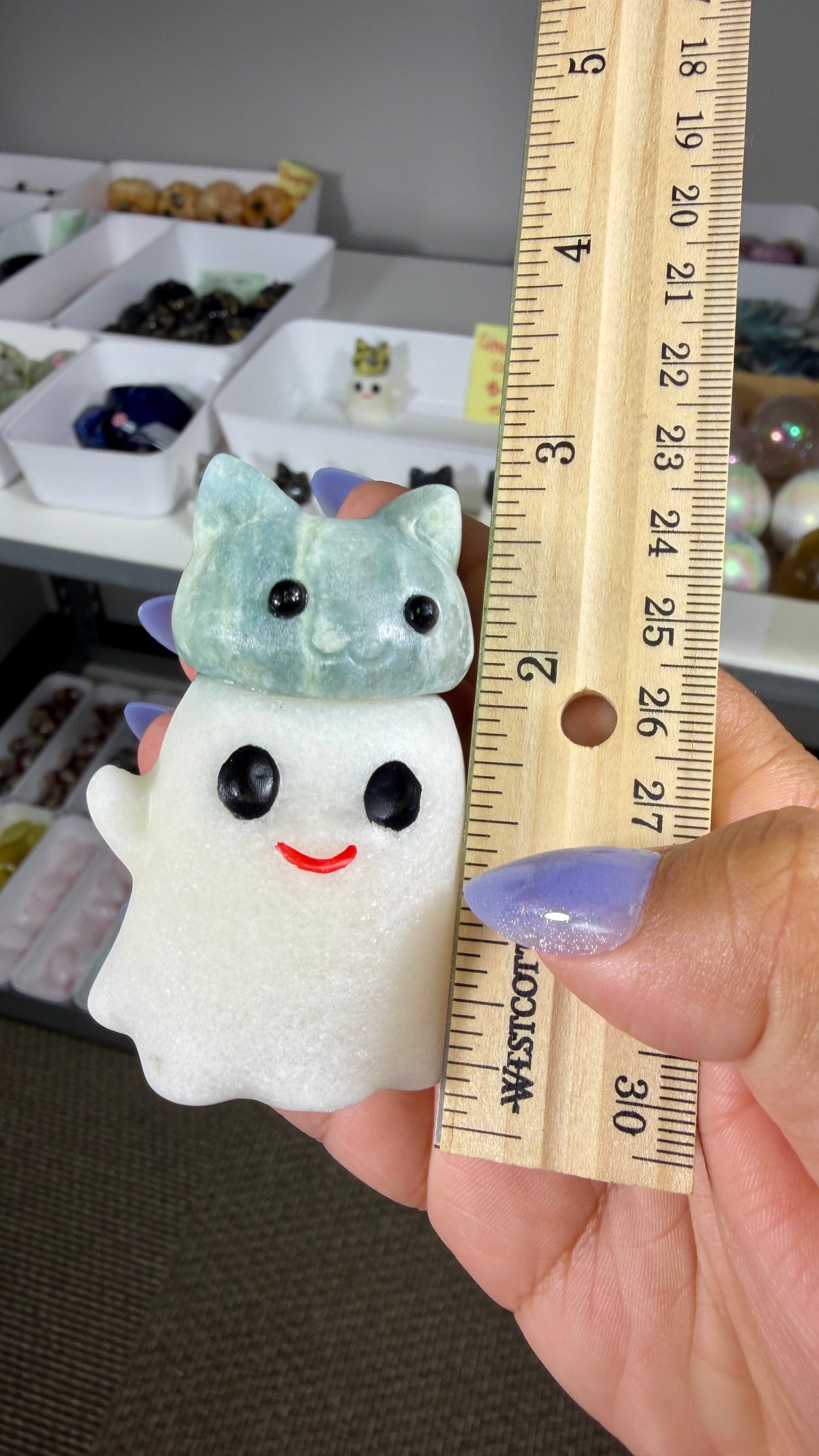 Adorable Ghost with Green Jasper Kitty | Opt 11