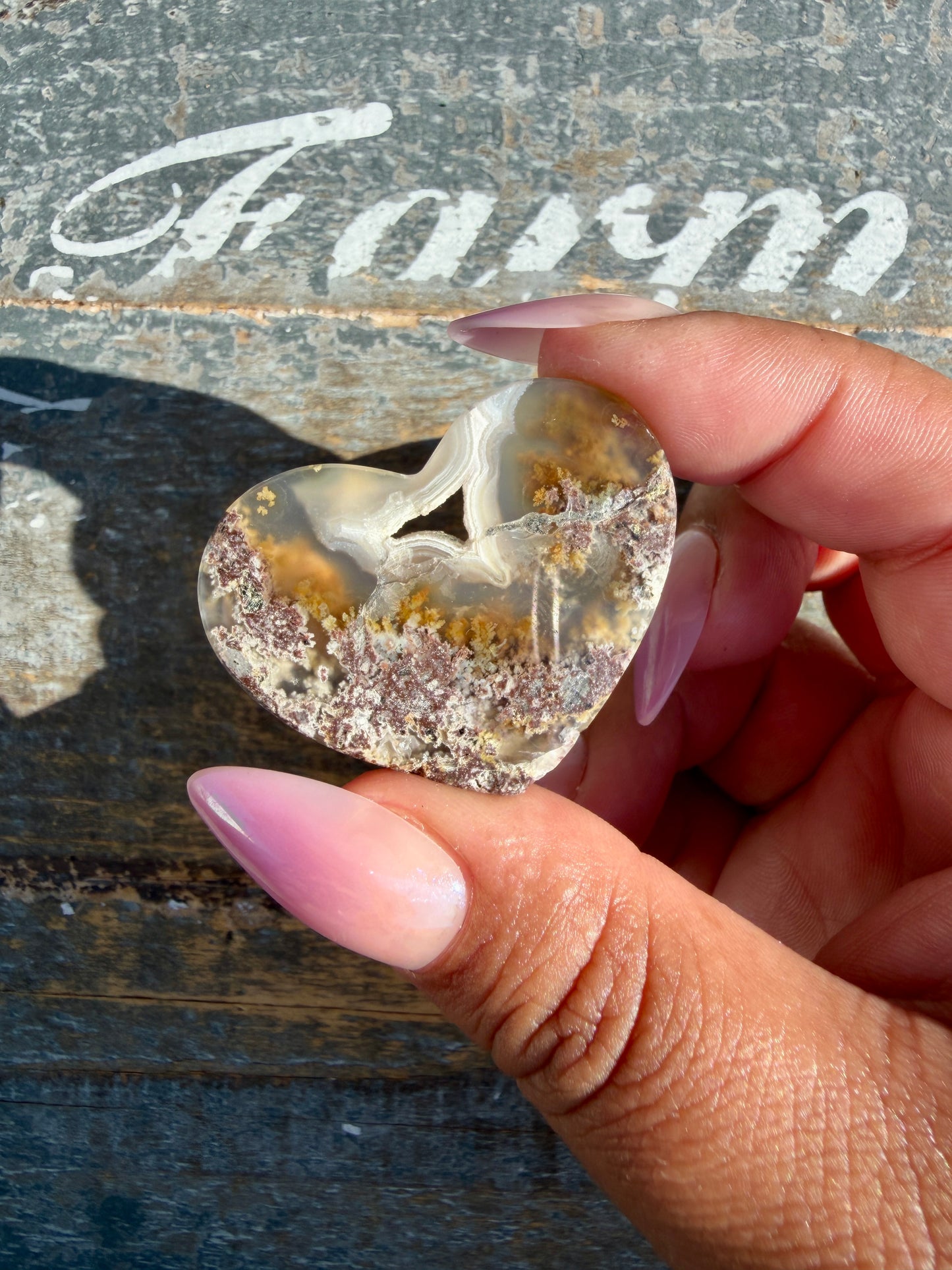 Gorgeous Indonesia Moss Agate Small Heart (Flat Back) | Opt 21 | Size - 1.5"
