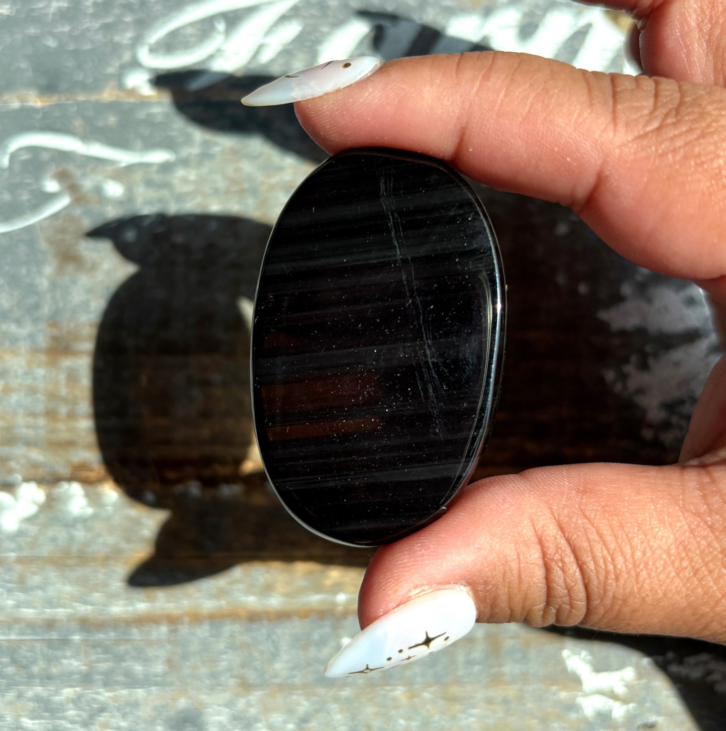 Gorgeous Midnight Lace Obsidian Palm Stone from Armenia | Y