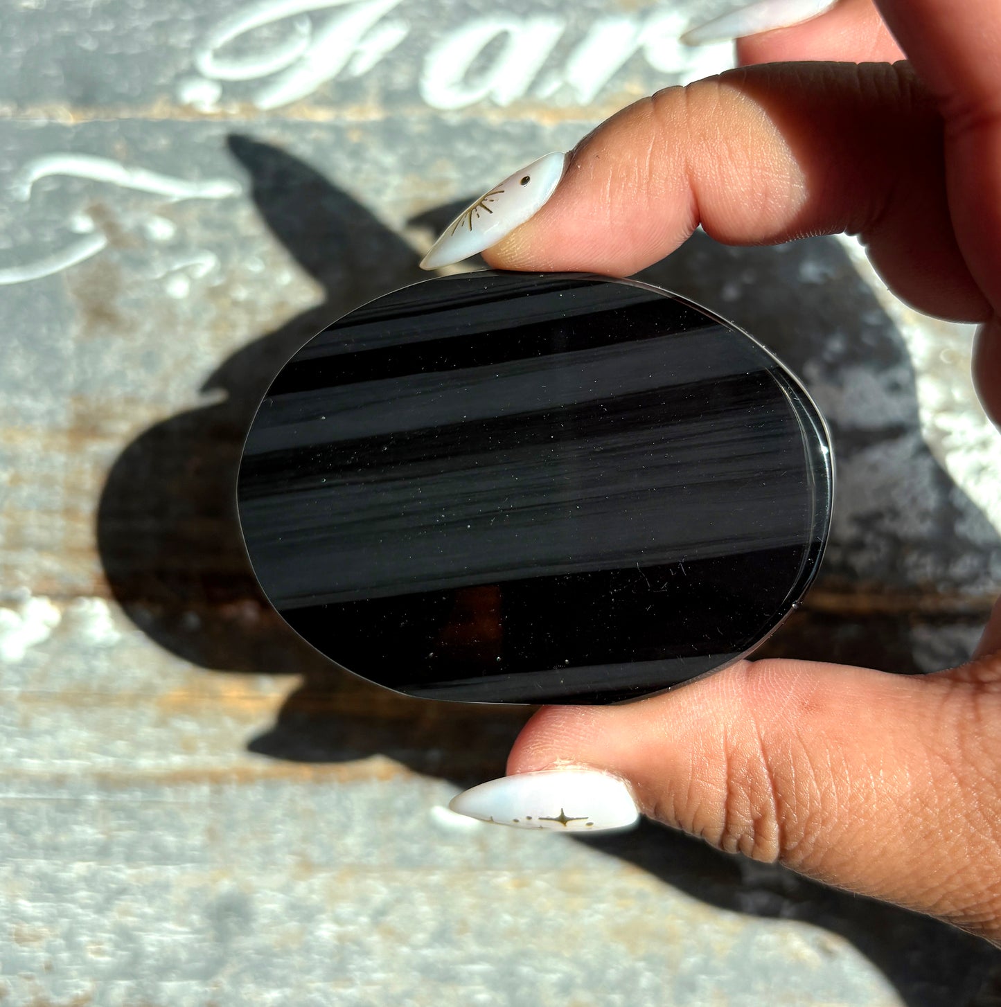 Gorgeous Midnight Lace Obsidian Palm Stone from Armenia | F