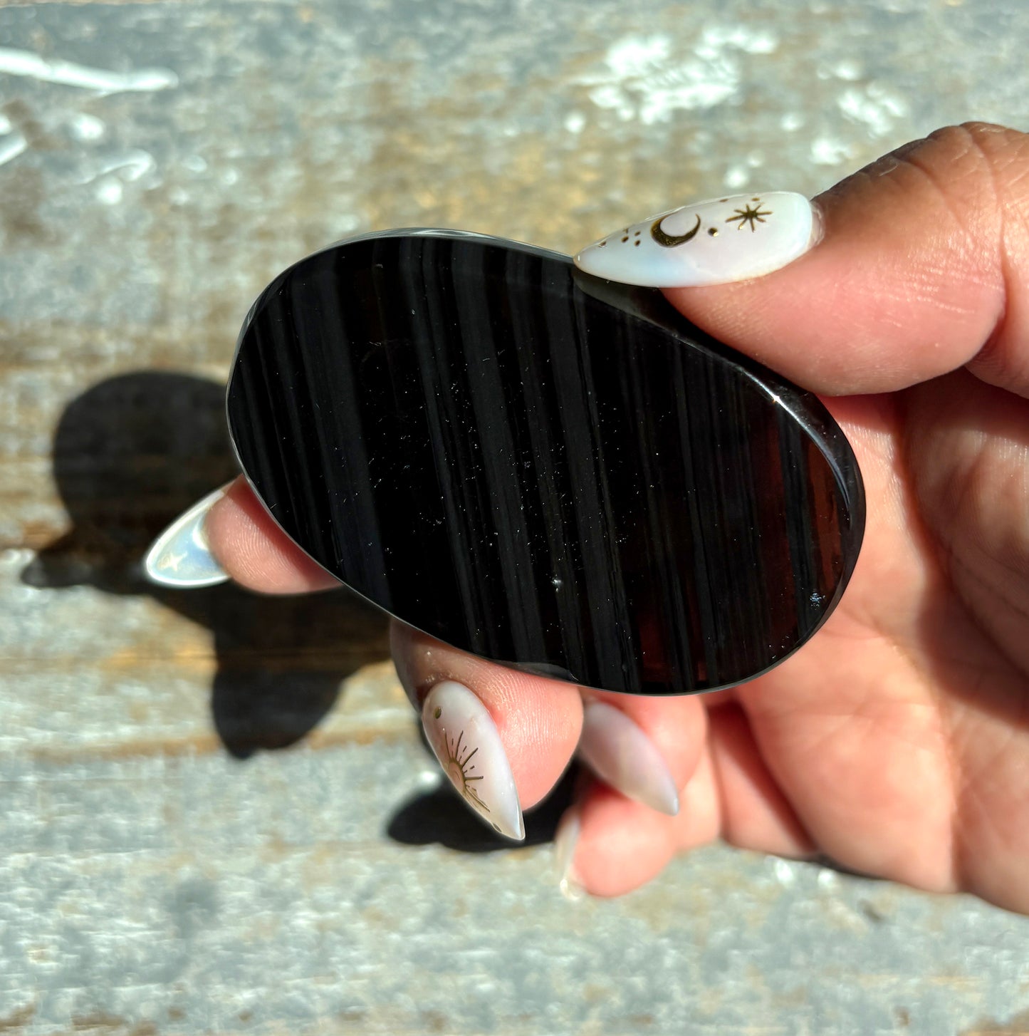 Gorgeous Midnight Lace Obsidian Palm Stone from Armenia | Q